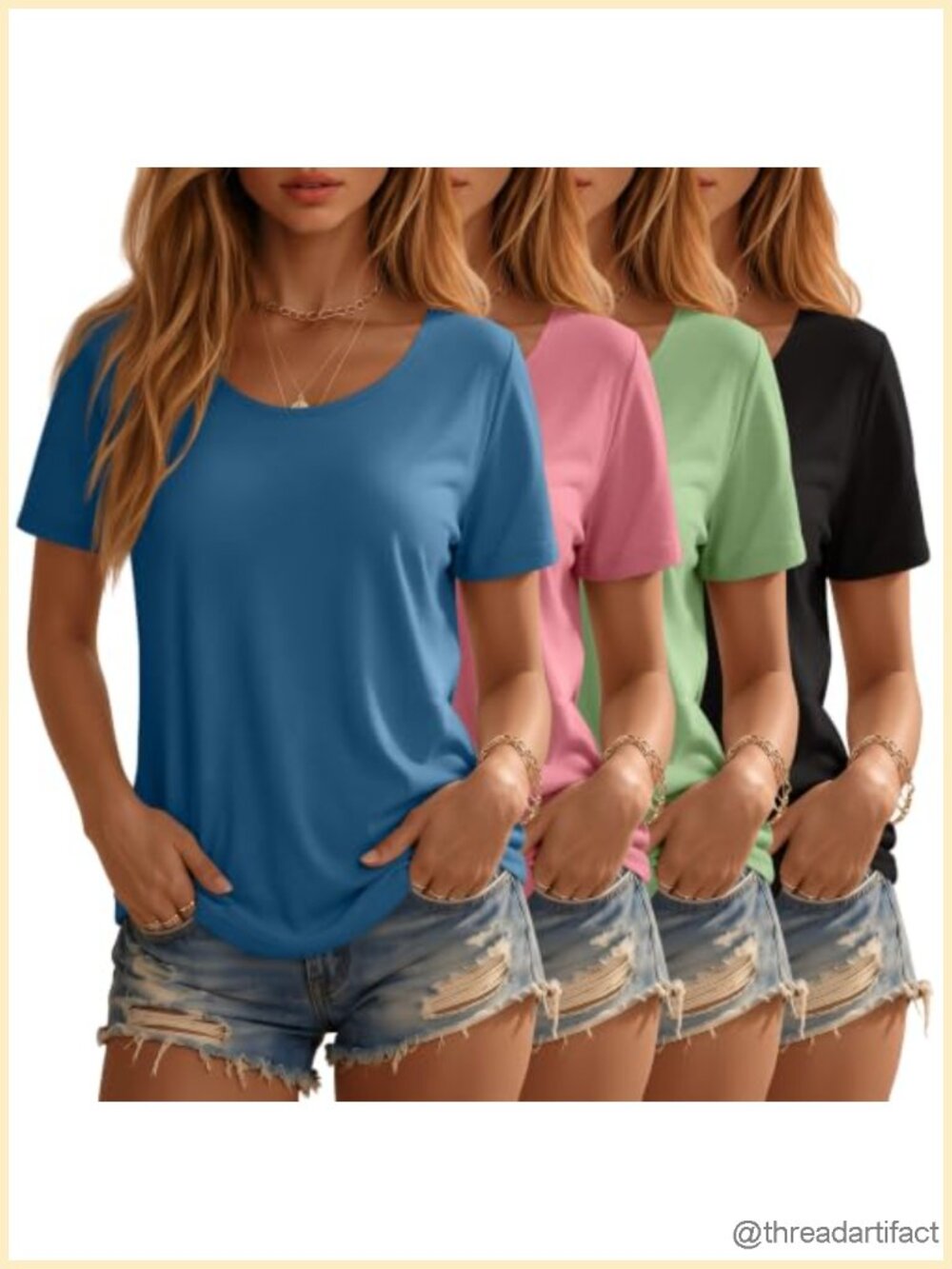 4 Pack Women's Short Sleeve T Shirts Scoop Neck Loose Fit Tunic Tees